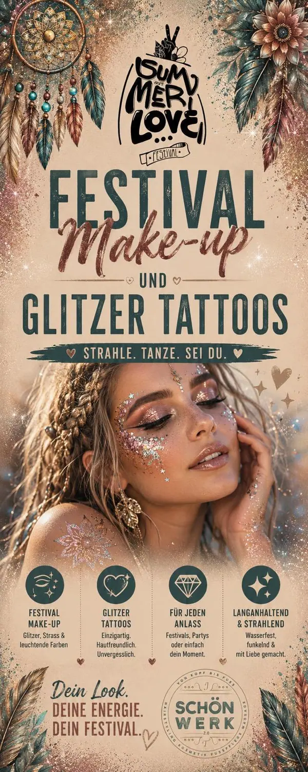 Festival Make-up und Glitzer-Tattoos
