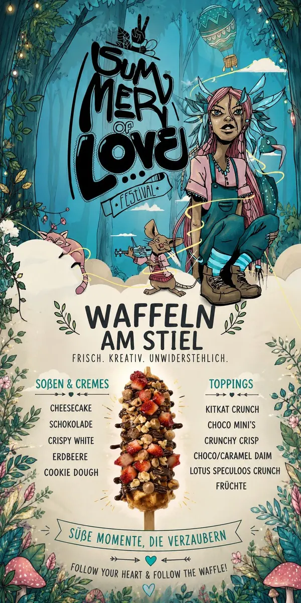 Waffeln am Stiel – frisch mit Soßen & Toppings
